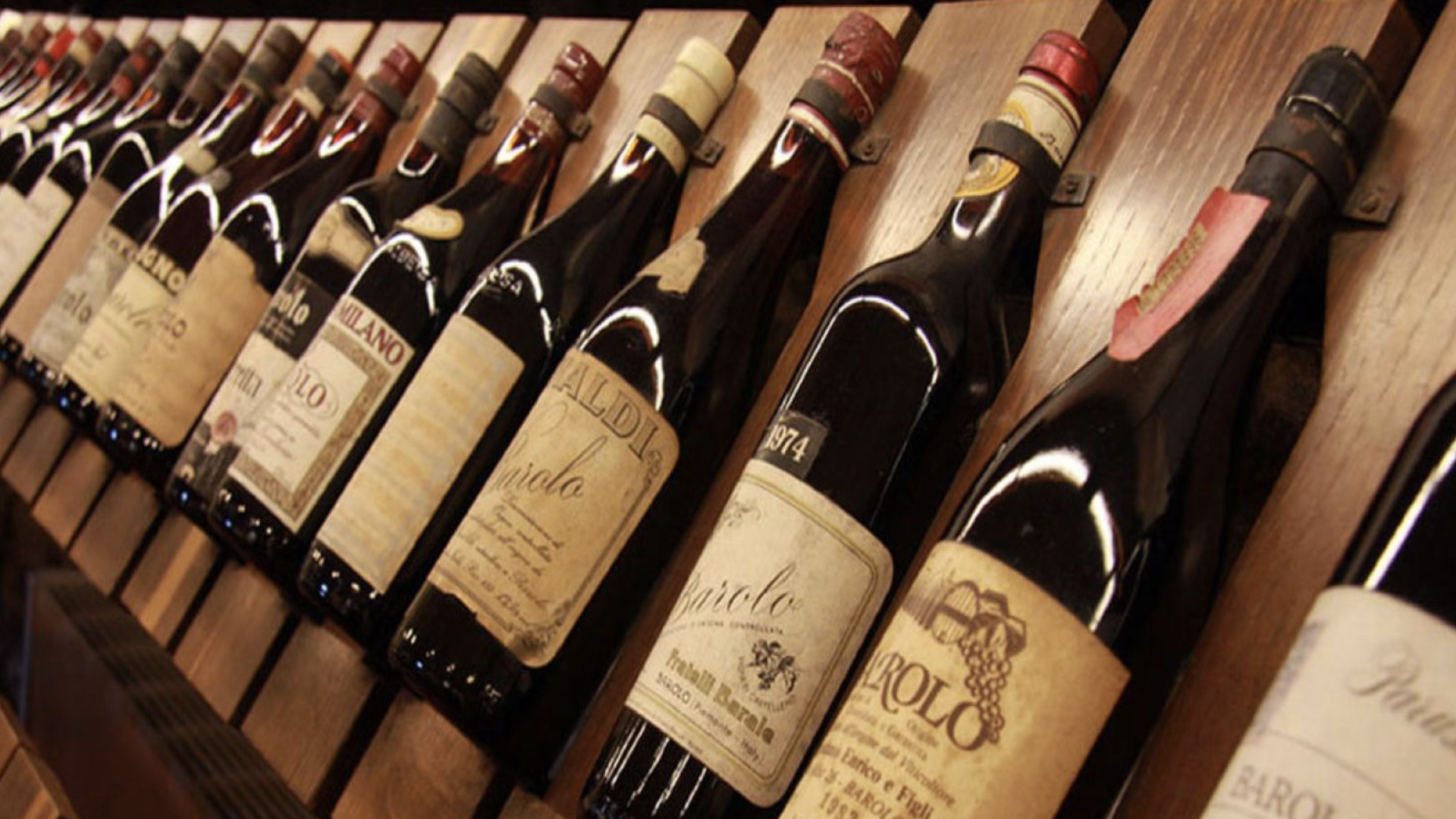 barolo bottles of wines in cellar